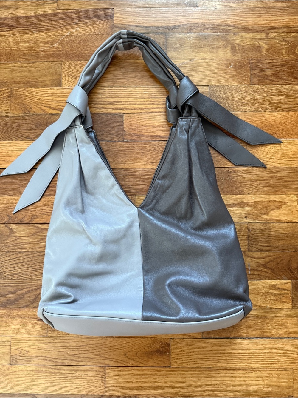 Sondra Roberts Two-Tone Gray and Charcoal Leather Shoulder Bag